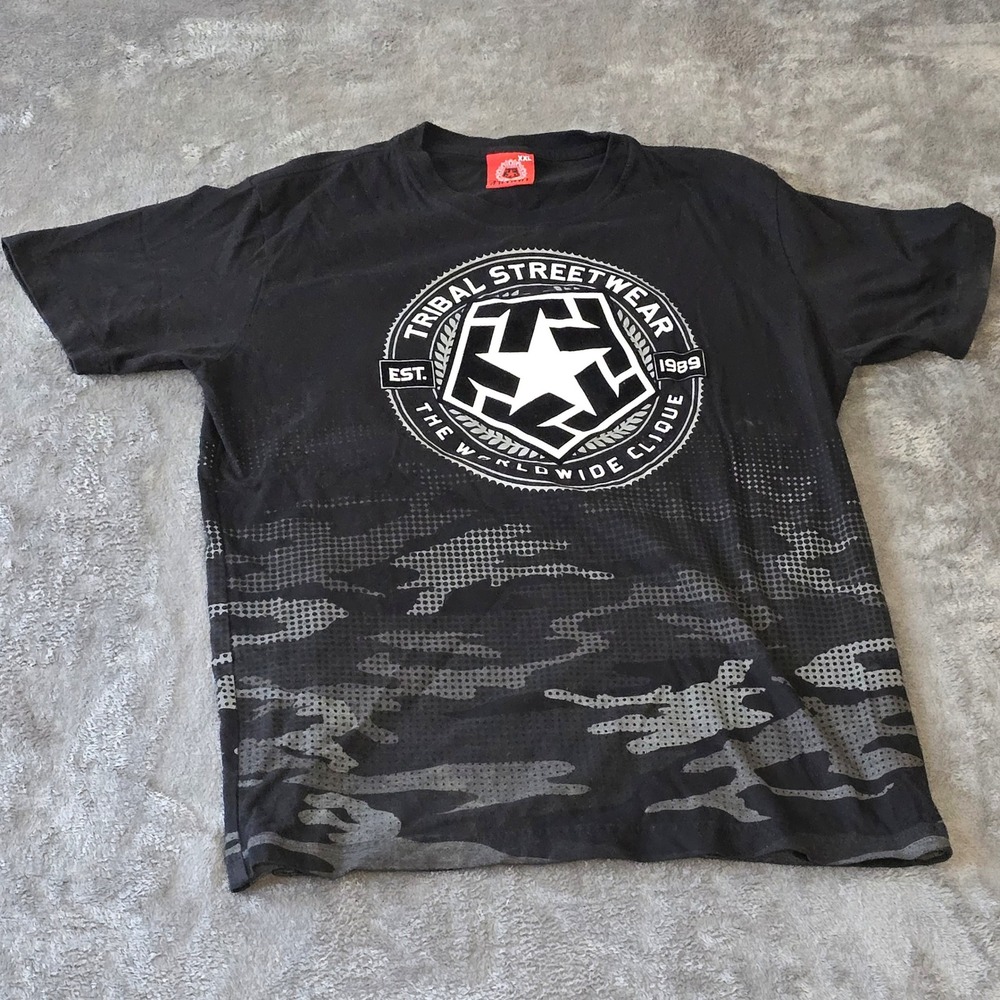 Tribal‎ Streetwear XXL T-Shirt Black Camo Worldwide Clique Graphic Skater Tee